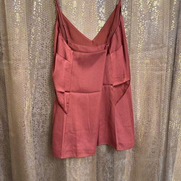Express Satin Seamed V-Neck Cross-Back Downtown Cami Small NWT Mauve Orange - Picture 2 of 8